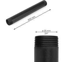 Zwarte stalen buis met een diameter van 25 mm en een lengte van 200 mm