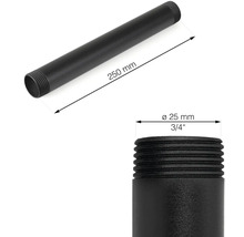 Zwarte buis met schroefdraad, 250 mm lang en 25 mm diameter