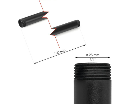 Afbeelding van een grondspies met afmetingen van 700 mm lengte en 25 mm diameter