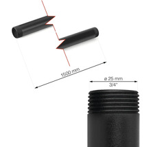 Afbeelding van een zwarte stalen buis met een lengte van 1500 mm en een diameter van 25 mm.
