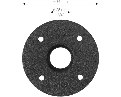 Pijpflens, diameter 86 mm, binnendiameter 25 mm, 3/4 inch schroefdraad
