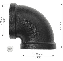 90 graden buiskoppeling van nodulair gietijzer, 25 mm diameter