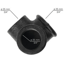 Zwart T-stuk van gietijzer met een diameter van 25 mm