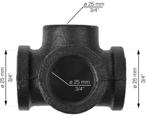 Gietijzeren T-stuk, diameter 25 mm