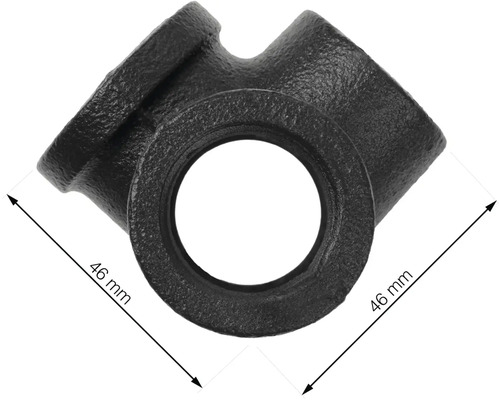 Zwart tempergietijzeren fitting T-stuk met afmetingen van 46 mm