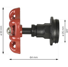 Metalen ventielkraan met een diameter van 25 millimeter (3/4 inch) en een hoogte van 50 millimeter