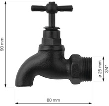 Metalen waterkraan, 90 mm hoog, 80 mm breed, diameter 25 mm
