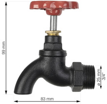 Waterkraan met een diameter van 25 millimeter en een 3/4 inch aansluiting