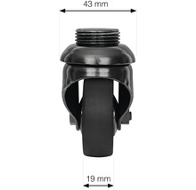 Meubelwiel met schroefdraad, diameter 43 millimeter en wielbreedte 19 millimeter
