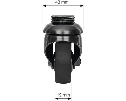 Meubelwiel met schroefdraad, diameter 43 millimeter en wielbreedte 19 millimeter