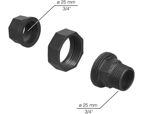 Schroefkoppelingen van nodulair gietijzer met een diameter van 25 mm en een inchdraad van 3/4