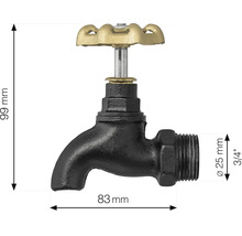 Waterkraan met afmetingen van 99 mm hoog en 83 mm uitsteek