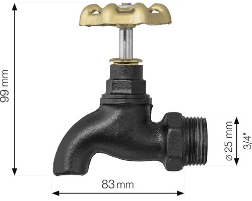 Waterkraan met afmetingen van 99 mm hoog en 83 mm uitsteek