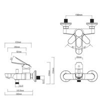 Technische tekening van een waterkraan met maatvoering
