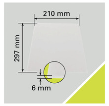 Technische tekening van een plaat met de afmetingen 210 millimeter bij 297 millimeter en een dikte van 6 millimeter.