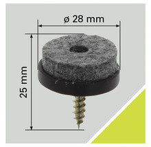 Viltglijder met schroef, diameter 28 mm