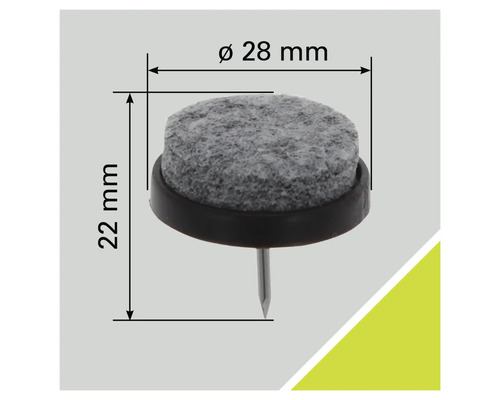 Viltglijder met nagel, diameter 28 mm, hoogte 22 mm