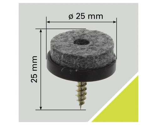 Viltglijder met schroef, diameter 25 millimeter