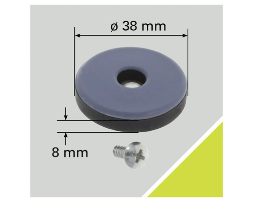 Meubelglijder met schroef, diameter 38 millimeter