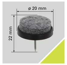 Viltglijder met nagel, diameter 20 mm, hoogte 22 mm