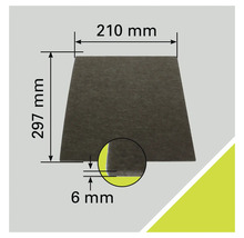 Isolatieplaat met afmetingen 210 millimeter bij 297 millimeter en een dikte van 6 millimeter.