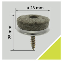 Viltglijder met schroef, diameter 28 millimeter, hoogte 25 millimeter