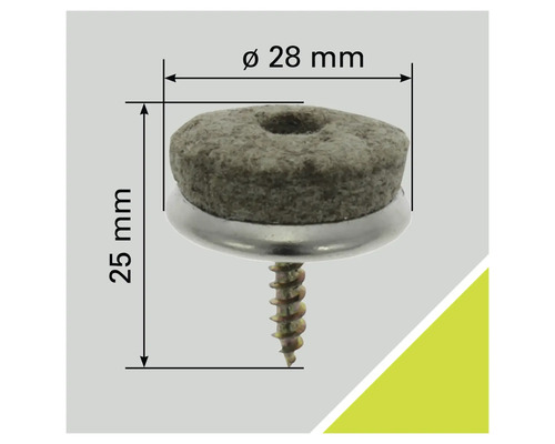 Viltglijder met schroef, diameter 28 millimeter, hoogte 25 millimeter