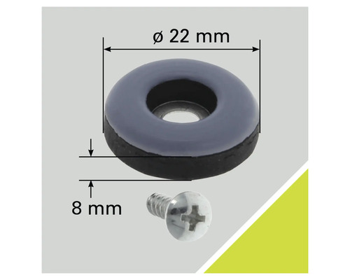 Meubelglijder met schroef, diameter 22 mm