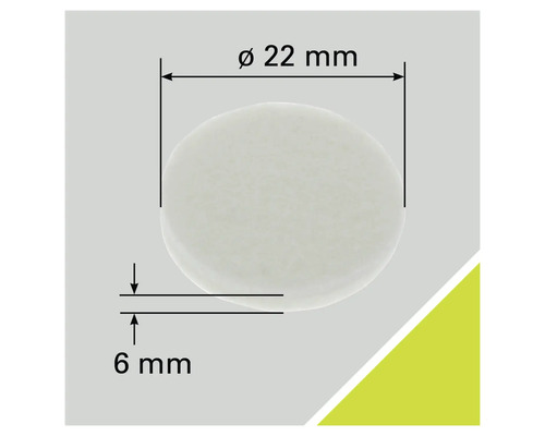 Afbeelding van een rond inzetstuk met afmetingen van 22 mm doorsnede en 6 mm dikte.