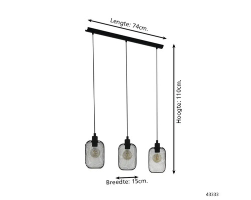 Hanglamp met drie lampen en afmetingen