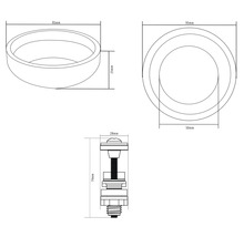 Technische tekening van een wastafelstop met de afmetingen 95 millimeter, 50 millimeter, 28 millimeter, 25 millimeter en 74 millimeter.