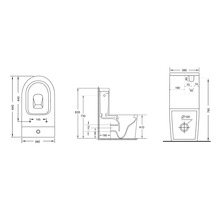 Technische tekening van een staand toilet met afmetingen
