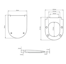 Technische tekening van een toiletbril met afmetingen