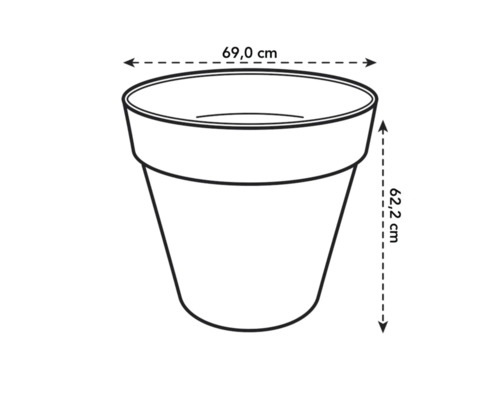 Afbeelding van een plantenbak met afmetingen van 69,0 cm breed en 62,2 cm hoog.