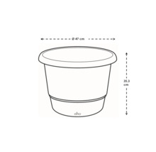 Afbeelding van een plantenbak met de afmetingen 47 cm diameter en 35,3 cm hoogte