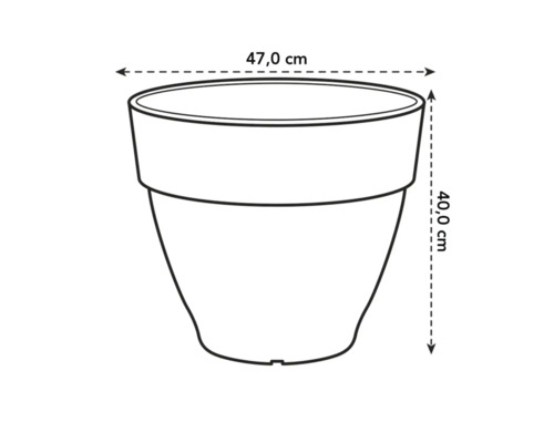 Afbeelding van een plantenbak met de afmetingen 47,0 cm breed en 40,0 cm hoog.