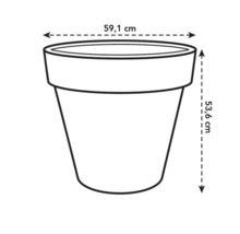 Afmetingen van een plantenbak: 59,1 cm breed en 53,6 cm hoog.