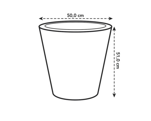 Schets van een plantenbak met afmetingen van 50,0 cm breed en 51,0 cm hoog.