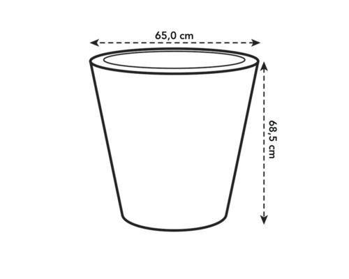 Afbeelding van een plantenbak met afmetingen van 65,0 cm breed en 68,5 cm hoog