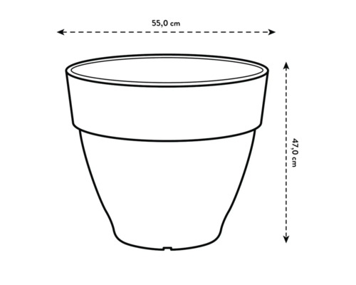 Afbeelding van een plantenbak met de afmetingen 55,0 cm breed en 47,0 cm hoog.
