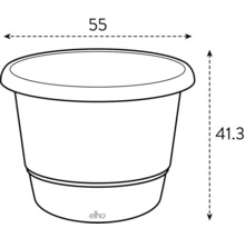 Schets van een plantenbak met de afmetingen 55 bij 41,3 centimeter