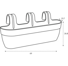 Afbeelding van een balkonbak met afmetingen