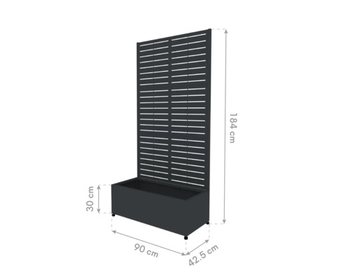Schutting met plantenbak, 184 cm hoog, 90 cm breed en 42,5 cm diep