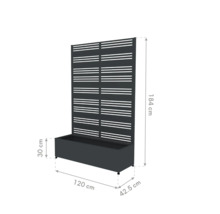 Schutting met plantenbak, 184 cm hoog, 120 cm breed en 42,5 cm diep
