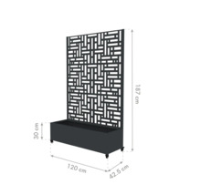 Scherm met plantenbak en de afmetingen 187 x 120 x 42.5 cm