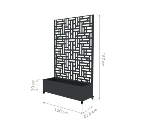Scherm met plantenbak en de afmetingen 187 x 120 x 42.5 cm