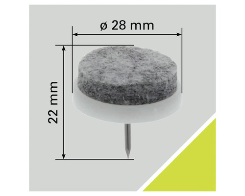 Viltglijder met nagel, diameter 28 millimeter