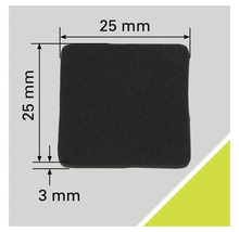 Vierkante antislipbuffer, 25 mm zijlengte, 3 mm dik