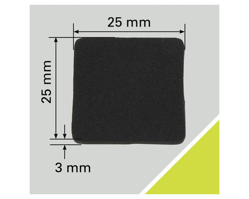Vierkante antislipbuffer, 25 mm zijlengte, 3 mm dik