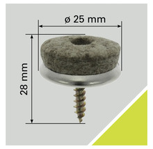 Viltglijder met schroef, diameter 25 millimeter, hoogte 28 millimeter